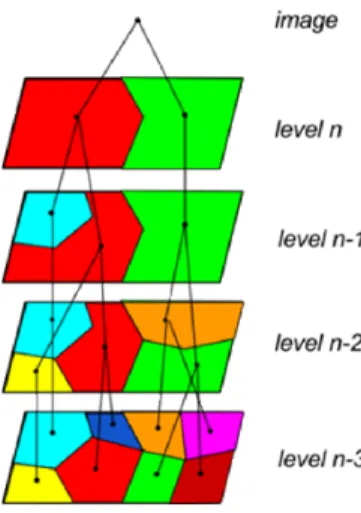 Figure 16-2. The last four levels of an n level segmentation hierarchy produced by a region  growing segmentation process