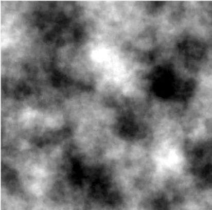 Fig. 10.  A cloudy monochromatic pattern, entirely generated by the Perlin Noise  algorithm with a high harmonic parameter setup 
