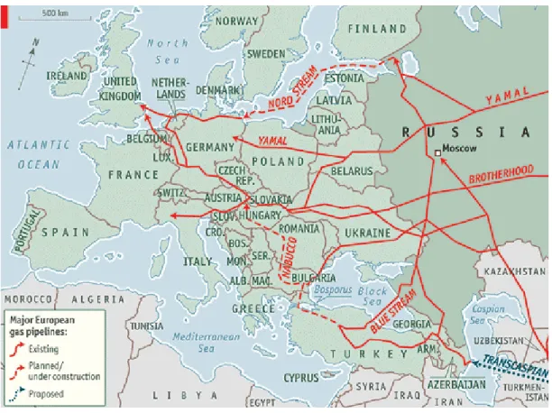 Figure 2: Map of Major Natural Gas Pipelines between Europe and Russia 