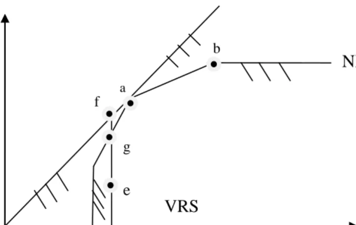 Figure 4.1.2. CRS, NIRS and VRS Frontiers and Scale Efficiency Mesurement 
