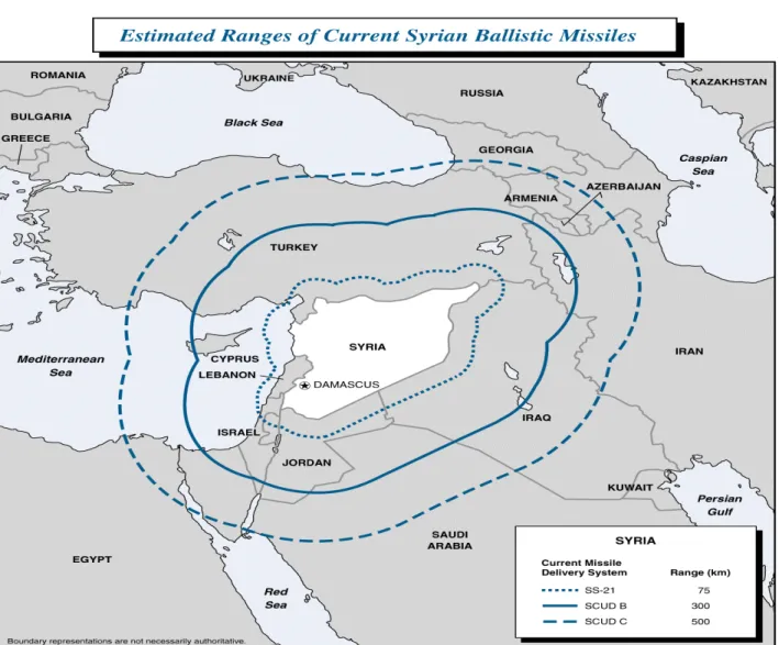 Figure 3. Estimated ranges of Syria’s Ballistic Missiles 46