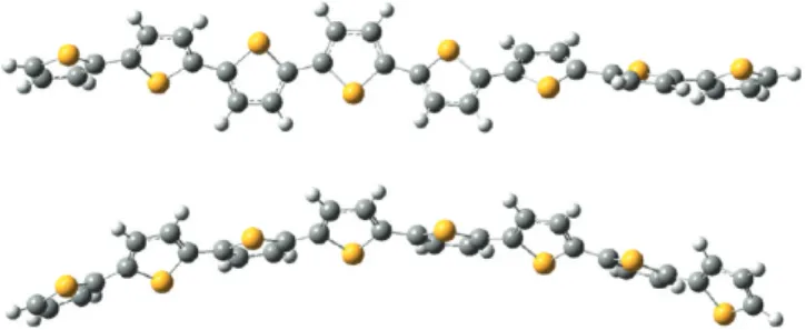 Figure 1. 8T with same sign dihedral angles (top) and alternating sign dihedral angles (bottom).