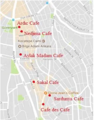 Figure 2. Location of the Cafés 