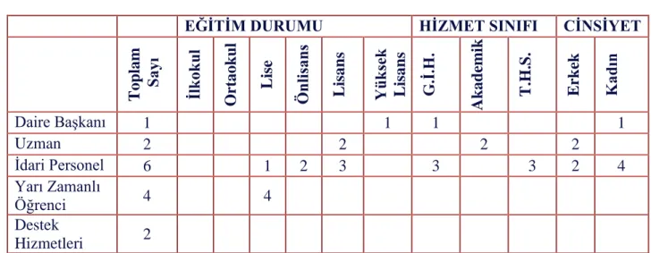 TABLO I: Merkez Kütüphane Personel Yapısı  