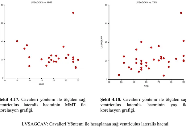 Şekil  4.17.  Cavalieri  yöntemi  ile  ölçülen  sağ  ventriculus  lateralis  hacminin  MMT  ile  korelasyon grafiği