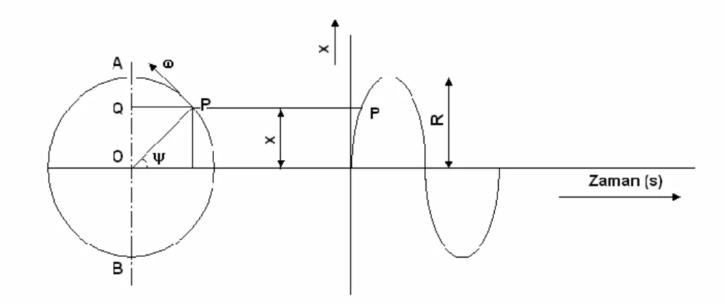 Şekil 2.3 Harmonik, sinüzoidal titreşim hareketi [7]