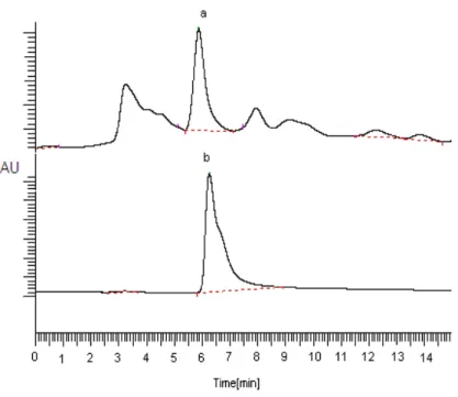 Figure 4. HPLC graphs of S. dichotoma Huter (a) and standart gallic acid (b). 