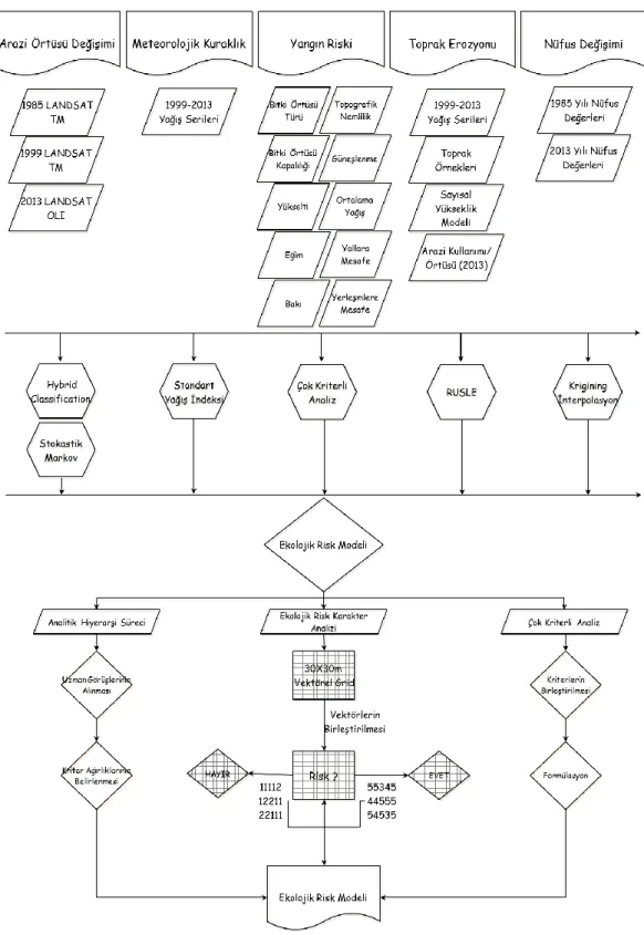 ġekil 7. Ekolojik Riskin Modellenmesi Sürecinde Kullanılan Veriler ve Yöntemler 