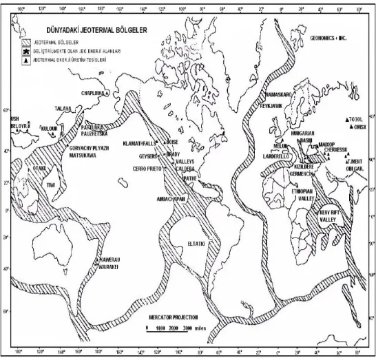 Şekil 2.5 Dünyadaki Jeotermal Kuşaklar [40]. 