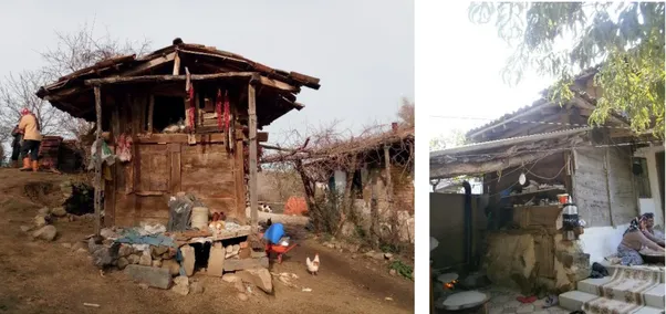 Şekil 4.11: Ambar (beğeli) örneği, solda Mehmet Eryılmaz evi, sağda Şaban Türkoğlu evi,  Armutalan mahallesi /Karesi.
