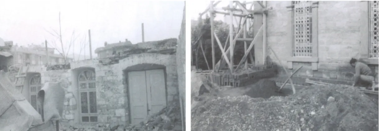 Şekil 4.13: Kaya Bey Camisinin 1986 yılında yapılan esaslı onarımda içerden ve güney cephesinden  görünümü (BVBM arşivi).