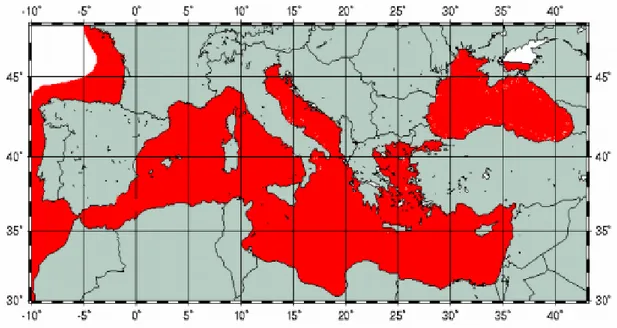 ġekil  1.2:  Trachurus  mediterraneus‟un  dünyadaki  ve  Avrupa‟daki  dağılım  alanları  (FAO, 2005)