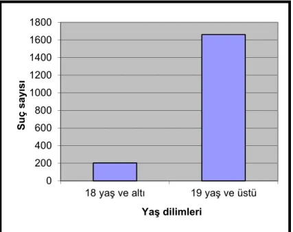 Grafik 2: Bandırma Şehrinde Yakalanan Suçluların Yaş Dilimlerine Göre  Dağılımı (2006 – 2008)