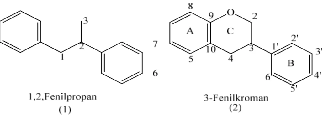 Şekil 2.26: (1)1,2-Fenilpropan, (2)3-Fenilkroman. 