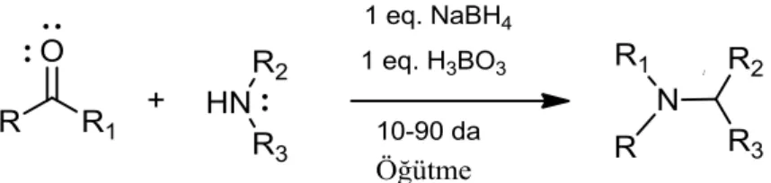 ġekil 1.18: Borik asit ve NaBH 4  ile yapılan ve öğütme işlemi yardımıyla gerçekleştirilen amine  indirgeme reaksiyonu