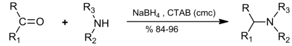 ġekil  1.34:  NaBH 4   ile  birlikte  setil  trimetilamonyum  bromür  (CTAB)‟  ün  indirgeyici  reaktif  olarak kullanıldığı amine indirgeme reaksiyonu