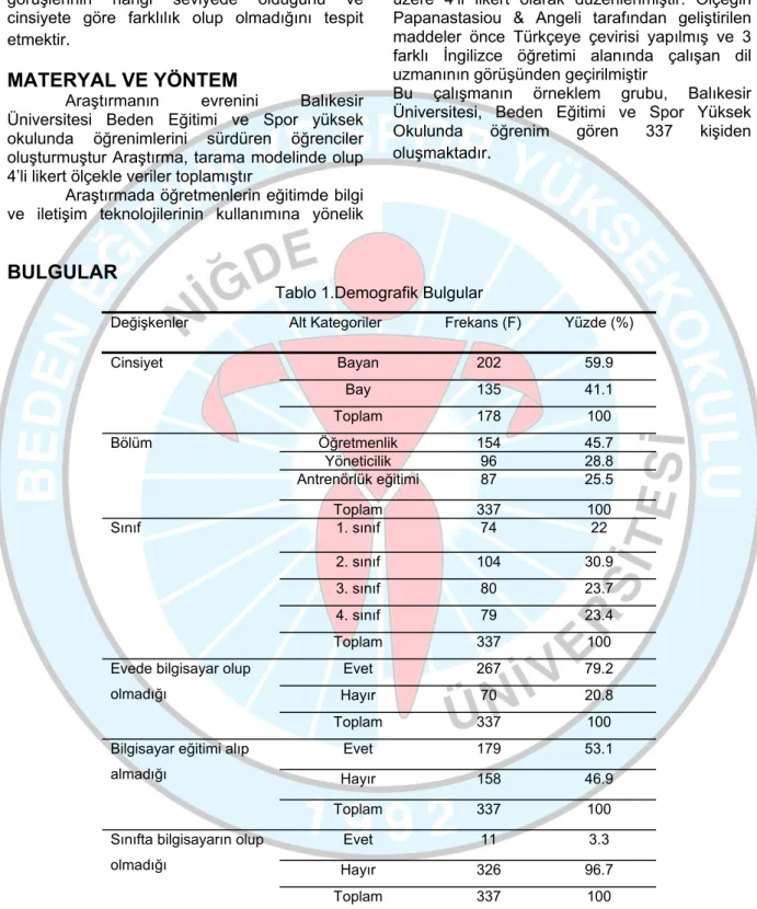 Tablo 1.Demografik Bulgular