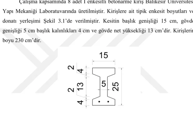 Şekil 3.1: Kiriş kesiti ve tipik donatı yerleşimi. 