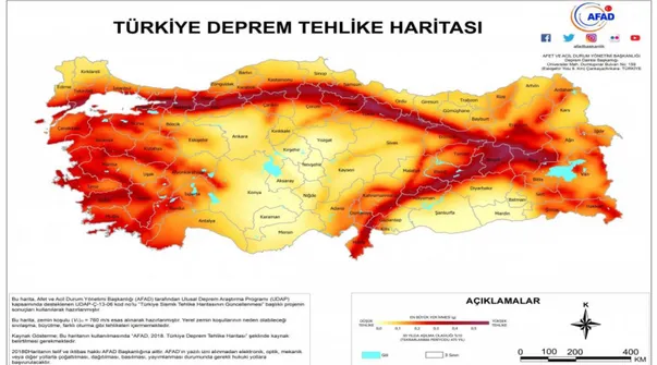 ġekil 3.2: Türkiye Deprem Tehlike Haritası [51]. 