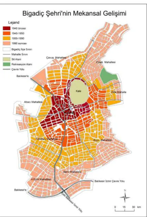 Şekil 2: Bigadiç Şehri’nin Mekânsal Gelişimi. 