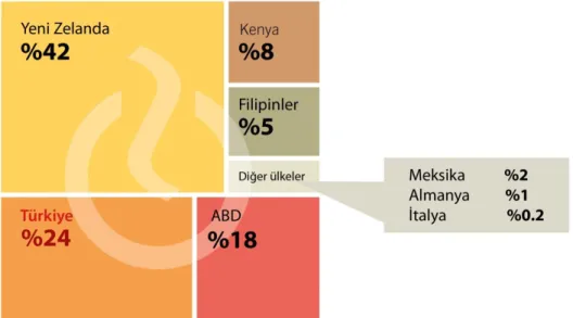 ġekil 2.1:  Dünyada 2013 yılında eklenen jeotermal güç kapasitelerinin ülkelere  göre dağılımı