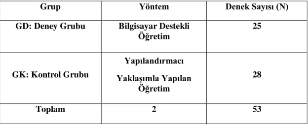 Çizelge 3.2. Deneklerin Dağılımı 