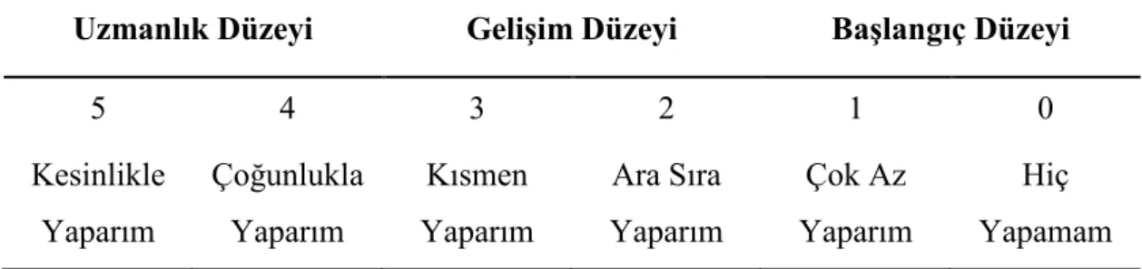 Tablo 3.2: Ölçme ve değerlendirme dereceleri. 