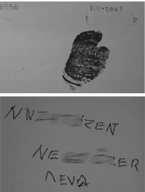Figure 11. Two official documents submitted to the court shortly before his death; the first is the  fingerprint on an official document as he was incapable of writing his signature and the next is the  sample of his handwriting for comparison