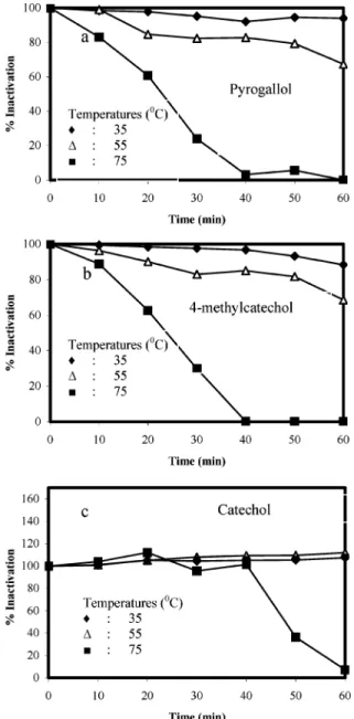 Figure 4. Change of PPO activity as a function of temperature and time.