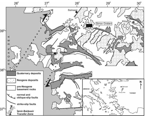 Figure  1.  Simplified  tectonic  map  of  Western  Anatolia  showing  Neogene/Quaternary  basins  and  location  of  IBTZ   (modified from Bozkurt, 2001). The black box represents the location of the study area. 
