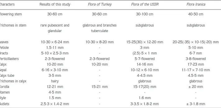 Table 1. Morphological characteristics of H. bituminosus in Turkey compared to H. bituminosus in other Flora.
