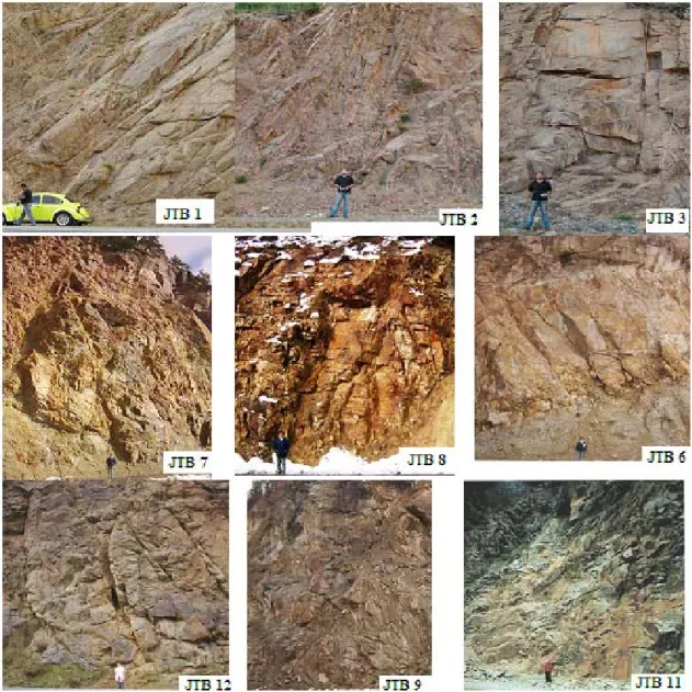 Figure 4.  Geotechnical units (JTB) determined in magmatic rocks exposed in the selected slope