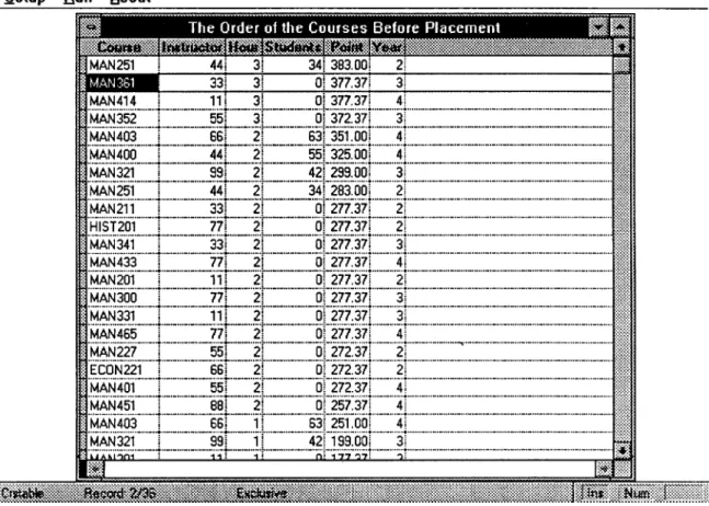 Figure 9:  The window showing the order o f  the courses