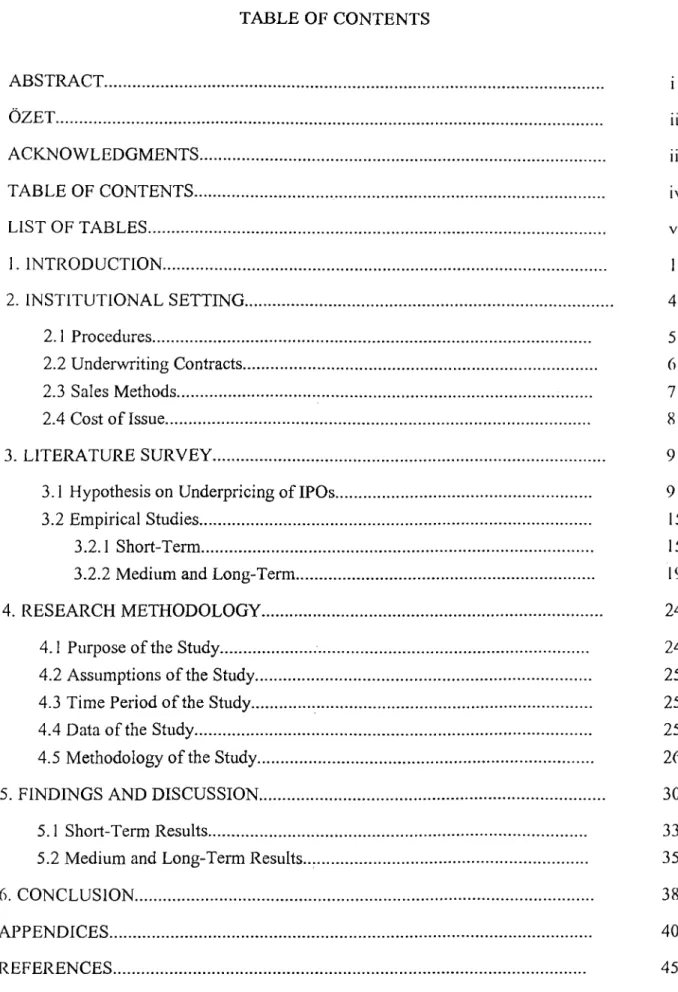 TABLE  OF  CONTENTS ABSTRACT.................................................... ÖZET..............................................................