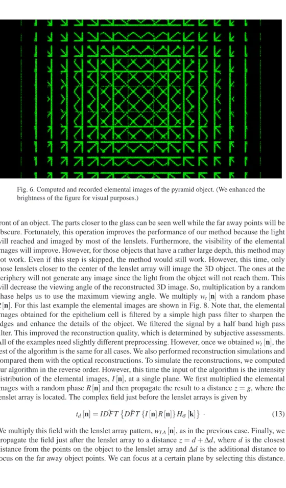 Fig. 6. Computed and recorded elemental images of the pyramid object. (We enhanced the brightness of the figure for visual purposes.)