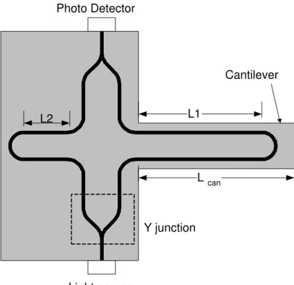 Figure 3. 3: Schematic of Mach-Zehnder interferometer integrated on a cantilever.