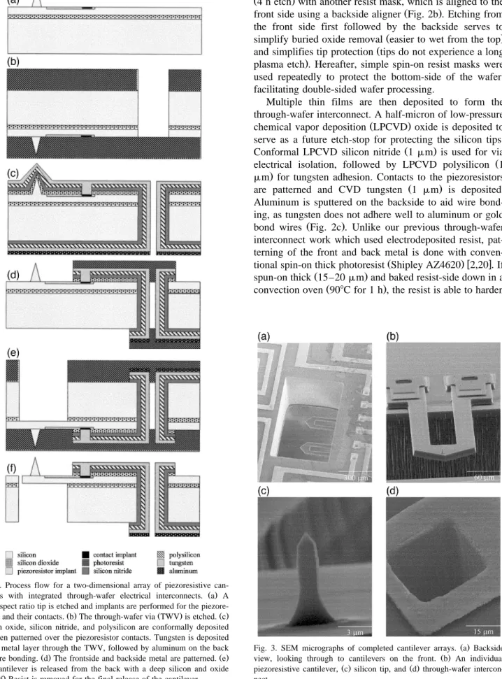 Fig. 3. SEM micrographs of completed cantilever arrays. a Backside Ž . view, looking through to cantilevers on the front