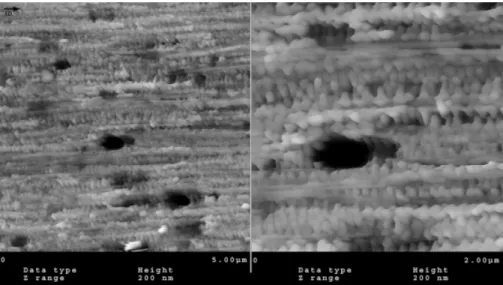 Figure 8. AFM image of the shear region of SCPB. The injection direction (I.D.) is identified by an arrow.