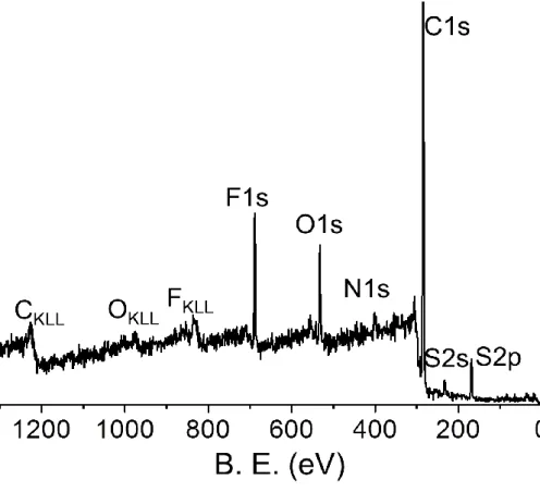 Figure 13. Typical XP survey of ionic liquid DEME-TFSI 