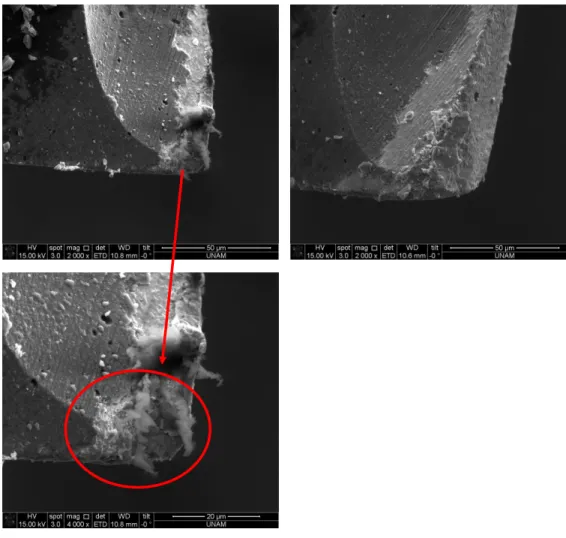 Figure 3.5: SEM images of the cutting tools (a) T1, (b) T2 and (c) T5.