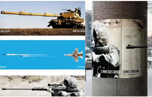 Figure 1: Big Ant International poster "What Goes Around Comes Around. Stop the Iraq War." 