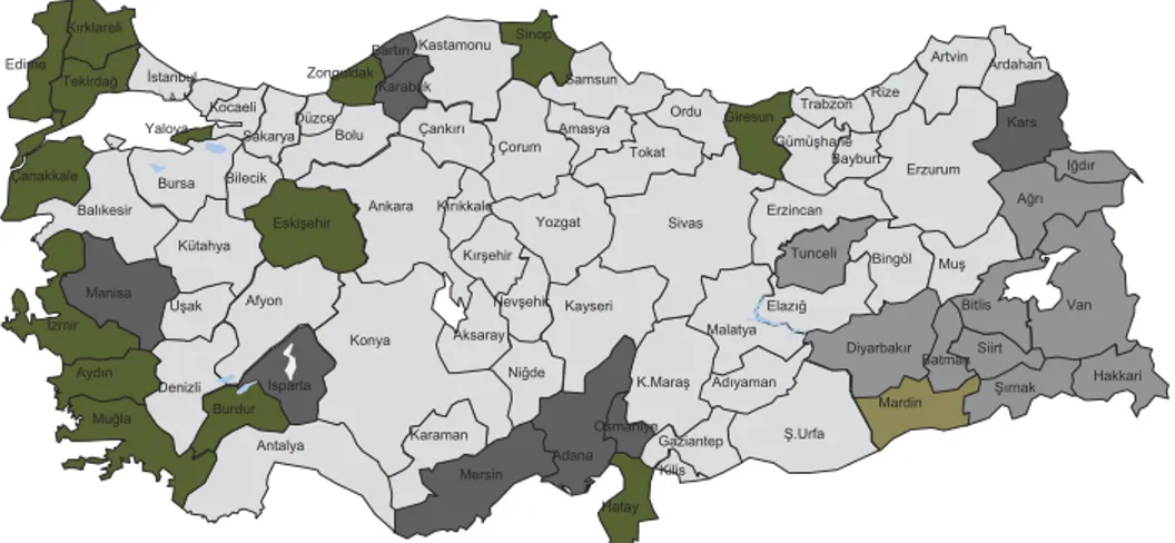 Figure 1. The 2014 local election results in Turkey by province.