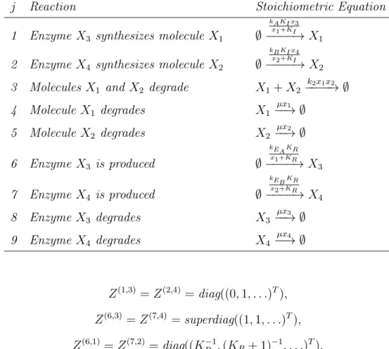 Table 3.5: Molecule synthesis model with two enzymes