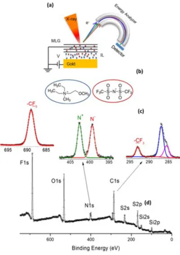 FIG. 10. (a) Experimental setup used for the operando XPS in the back-gate geometry. (b) Chemical structure of the ionic liquid used