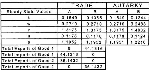 Table  5  reports  the  steady  state  values  o f  all  variables  for  both  countries