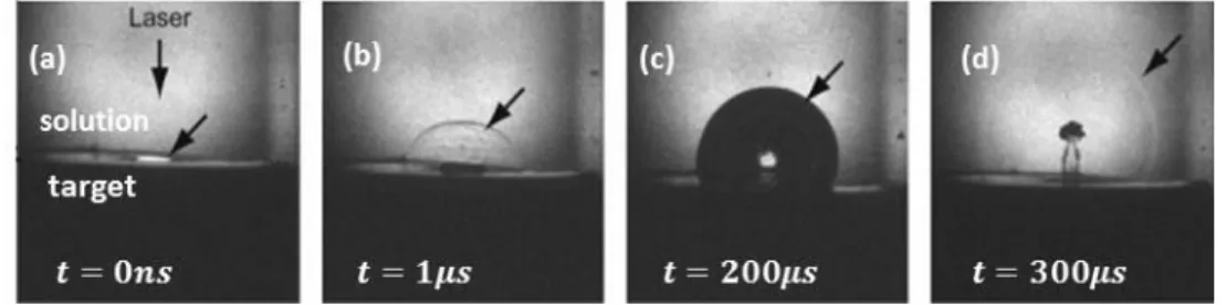 Figure 2-4 Shadowgraph images of cavitation bubble expansion during laser ablation of  silver in 18 mM PVP solution