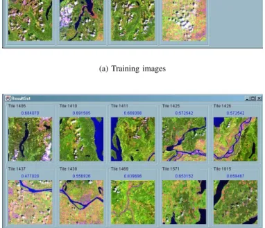 Fig. 8. Classification results for the “tree covered islands” class which is automatically modeled by the distinguishing relationships of green regions (lands covered with conifer and deciduous trees) surrounded by blue regions (water).