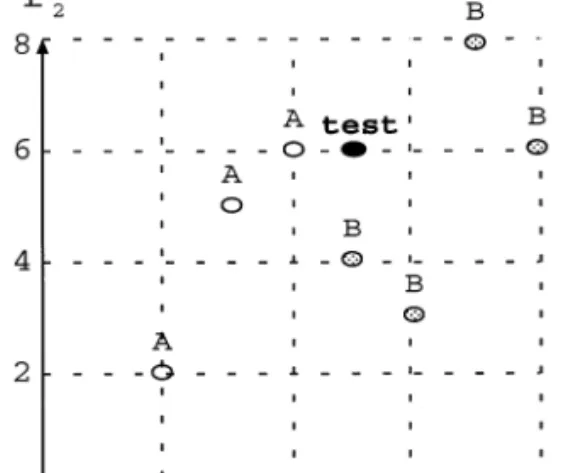 Fig. 3. A sample training dataset with two features and two classes.