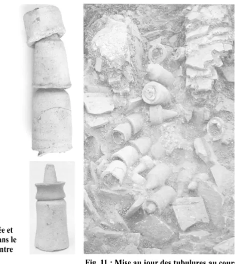 Fig. 9 :  Tubulures  recueillies dans le four  B. III (en bas à gauche  sur la Fig.  11)
