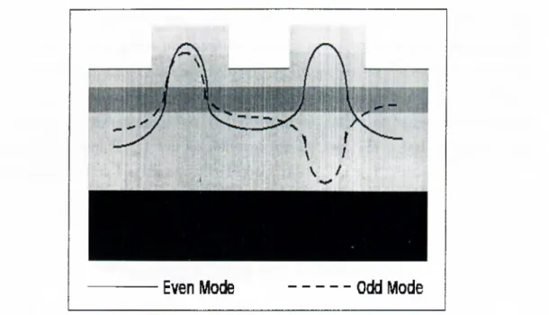 Figure  2.22:  Electic  Field  Distribution  of  the  Odd  and  Even  Modes  of  a  Polarization  Splitter